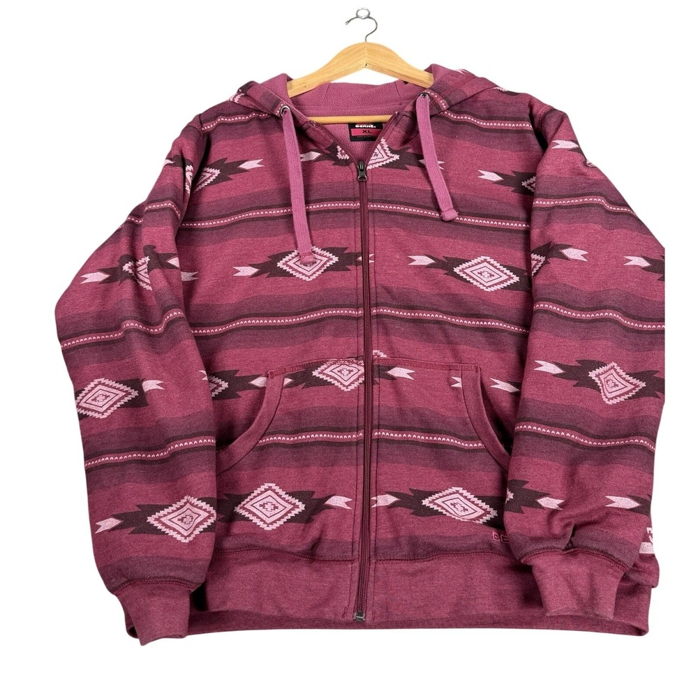 Berne Women XL Aztec Hoodie Full Zip Fleece Lined Southwestern Pink Mauve Jacket